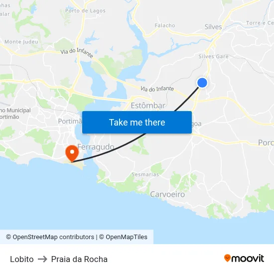 Lobito to Praia da Rocha map