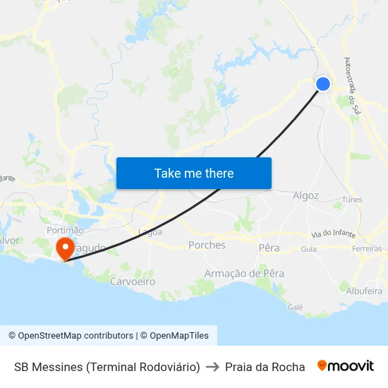 SB Messines (Terminal Rodoviário) to Praia da Rocha map