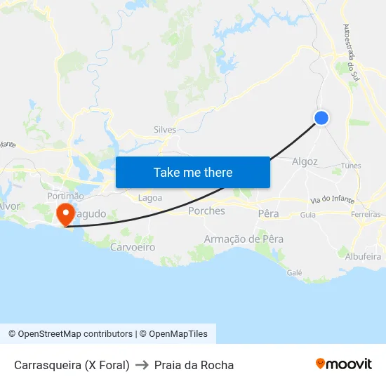 Carrasqueira (X Foral) to Praia da Rocha map