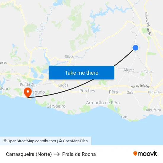 Carrasqueira (Norte) to Praia da Rocha map