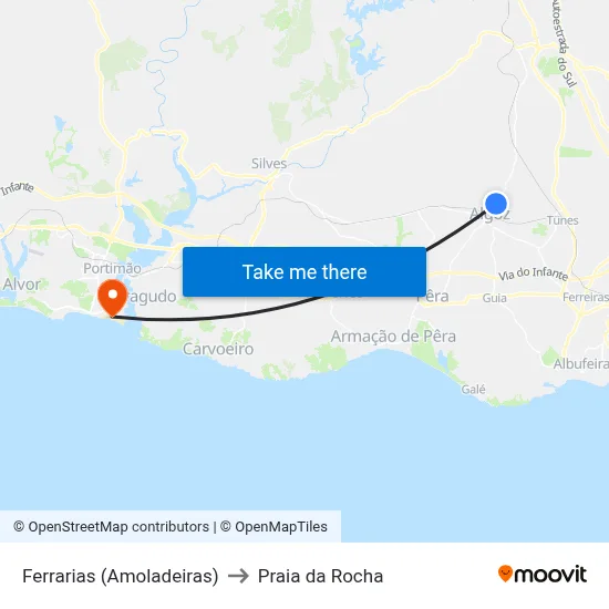 Ferrarias (Amoladeiras) to Praia da Rocha map