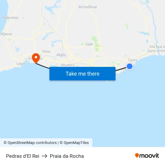 Pedras d'El Rei to Praia da Rocha map