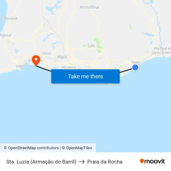 Sta. Luzia (Armação do Barril) to Praia da Rocha map