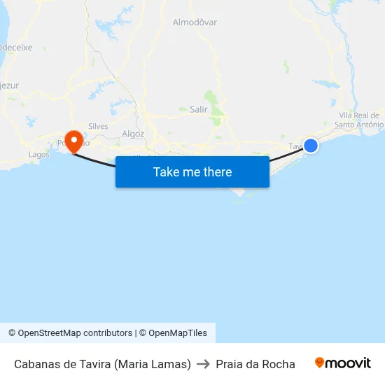 Cabanas de Tavira (Maria Lamas) to Praia da Rocha map