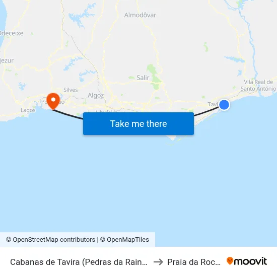 Cabanas de Tavira (Pedras da Rainha) to Praia da Rocha map
