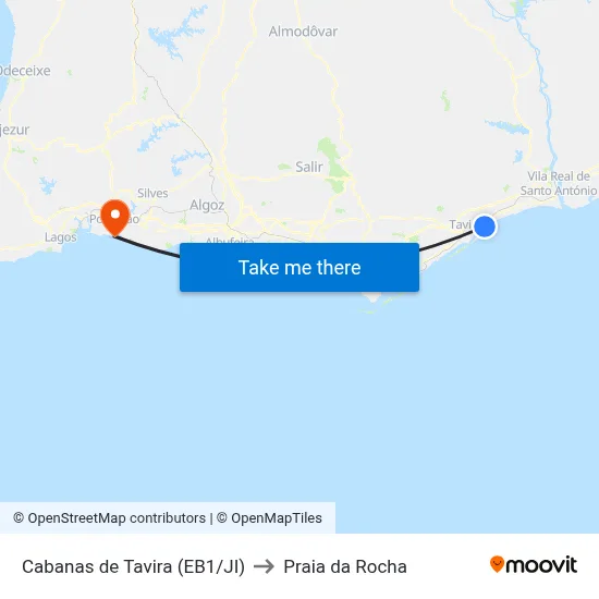 Cabanas de Tavira (EB1/JI) to Praia da Rocha map