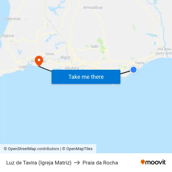 Luz de Tavira (Igreja Matriz) to Praia da Rocha map