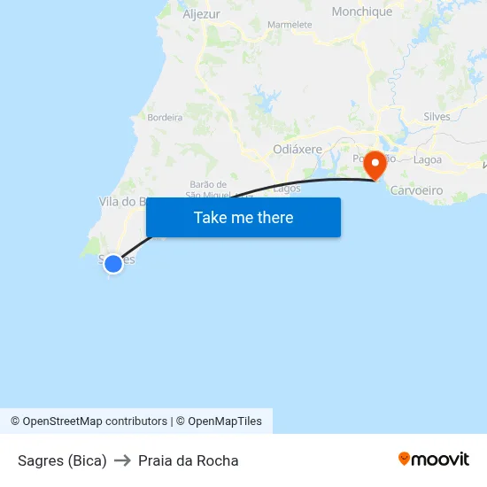 Sagres (Bica) to Praia da Rocha map