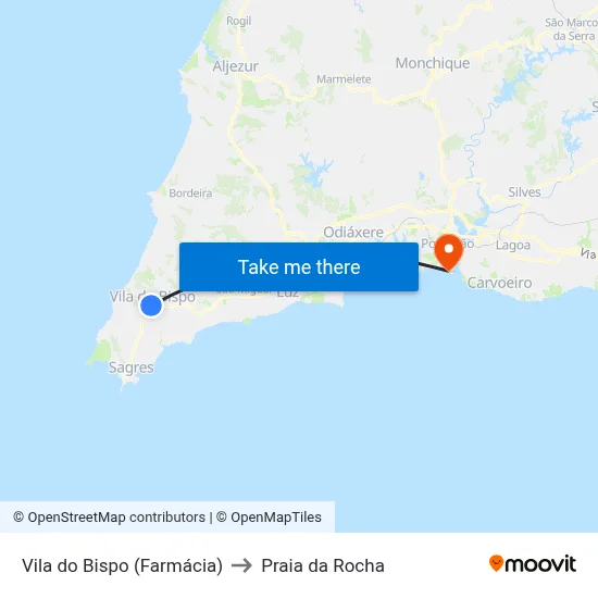 Vila do Bispo (Farmácia) to Praia da Rocha map