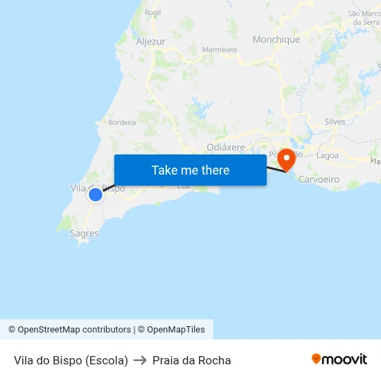 Vila do Bispo (Escola) to Praia da Rocha map