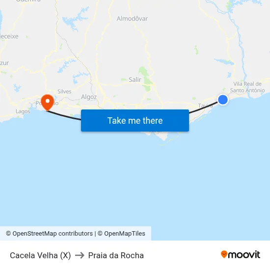 Cacela Velha (X) to Praia da Rocha map