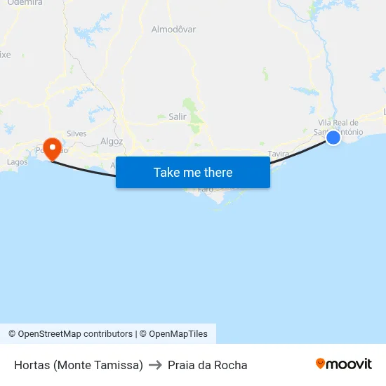 Hortas (Monte Tamissa) to Praia da Rocha map