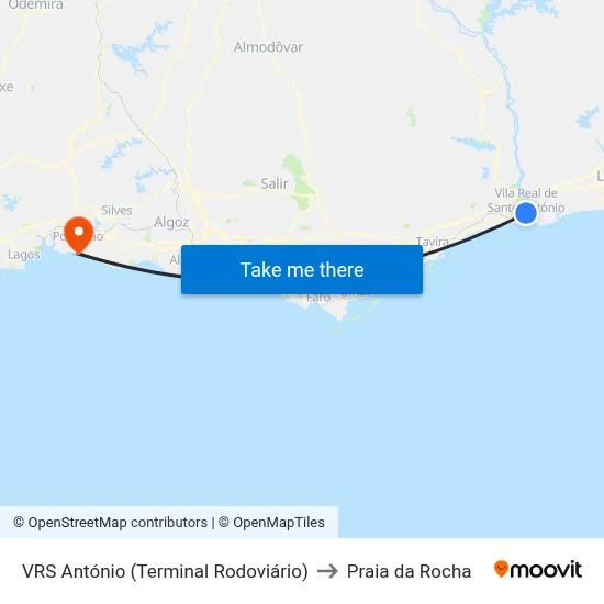VRS António (Terminal Rodoviário) to Praia da Rocha map