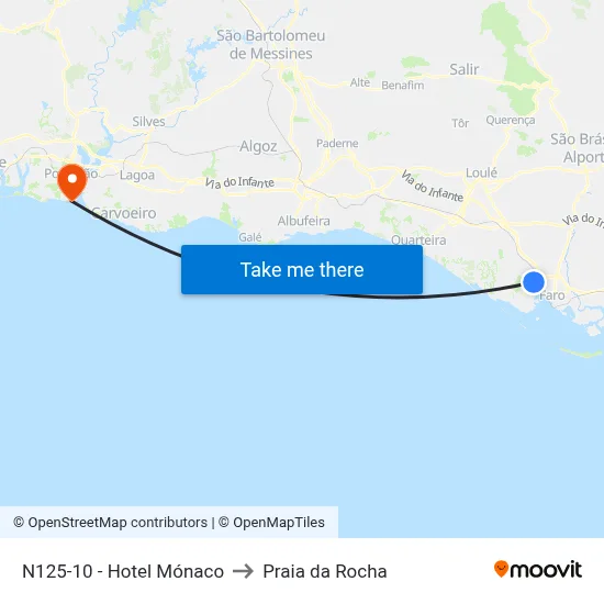N125-10 - Hotel Mónaco to Praia da Rocha map