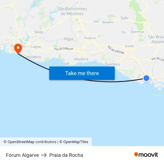 Fórum Algarve to Praia da Rocha map