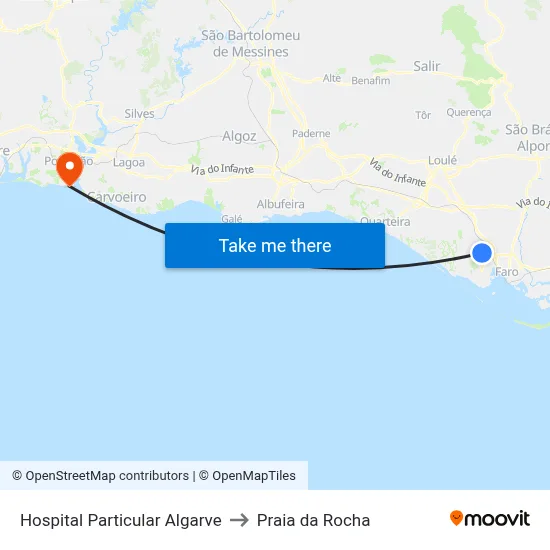 Hospital Particular Algarve to Praia da Rocha map
