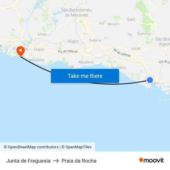 Junta de Freguesia to Praia da Rocha map