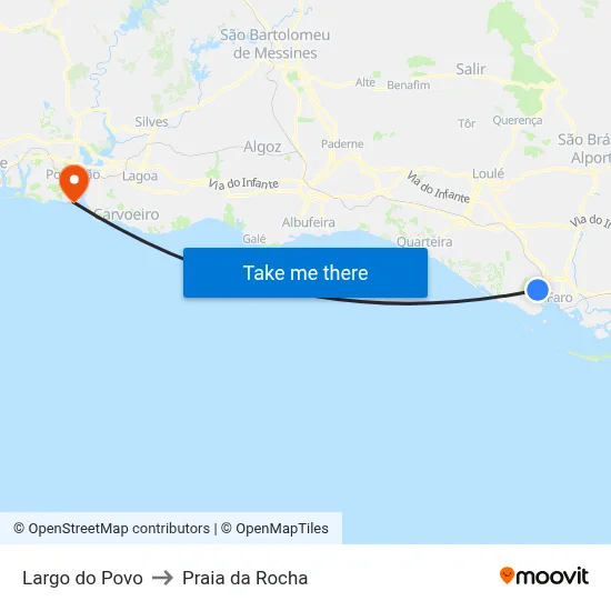 Largo do Povo to Praia da Rocha map