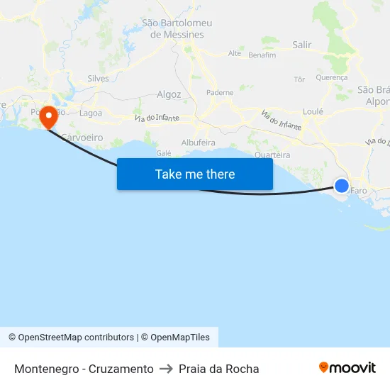 Montenegro - Cruzamento to Praia da Rocha map