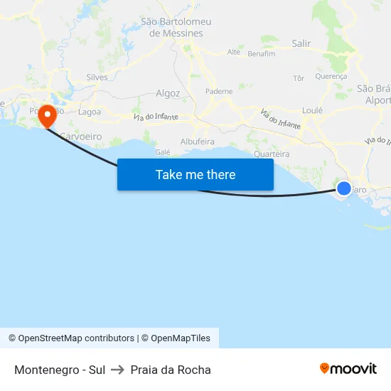 Montenegro - Sul to Praia da Rocha map