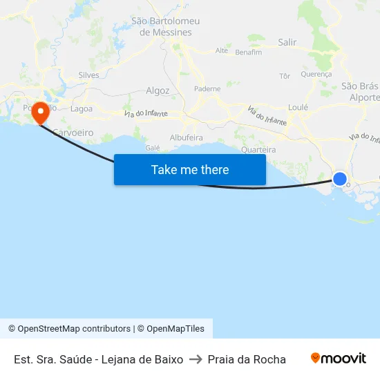 Est. Sra. Saúde - Lejana de Baixo to Praia da Rocha map