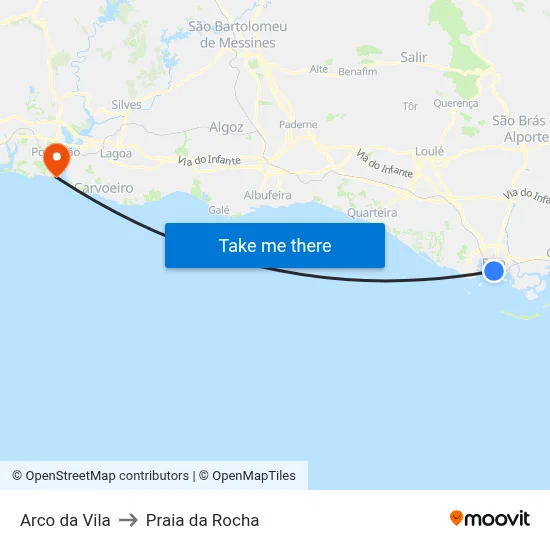 Arco da Vila to Praia da Rocha map