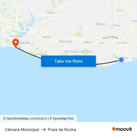 Câmara Municipal to Praia da Rocha map