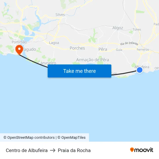 Centro de Albufeira to Praia da Rocha map