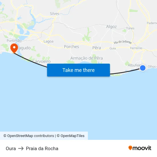 Oura to Praia da Rocha map