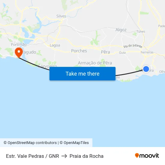 Estr. Vale Pedras / GNR to Praia da Rocha map