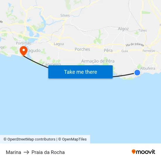Marina to Praia da Rocha map
