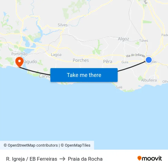 R. Igreja / EB Ferreiras to Praia da Rocha map