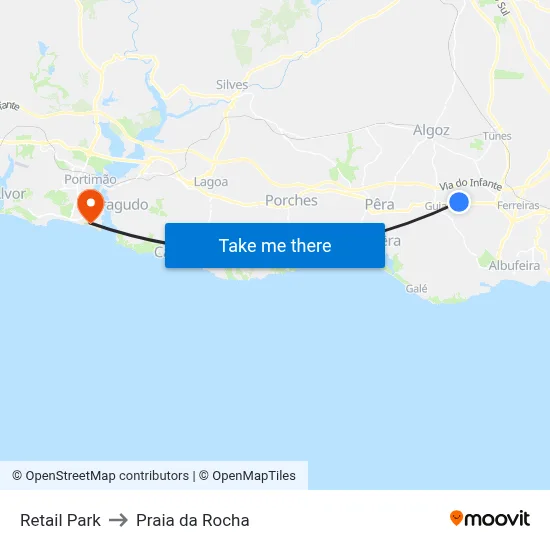 Retail Park to Praia da Rocha map