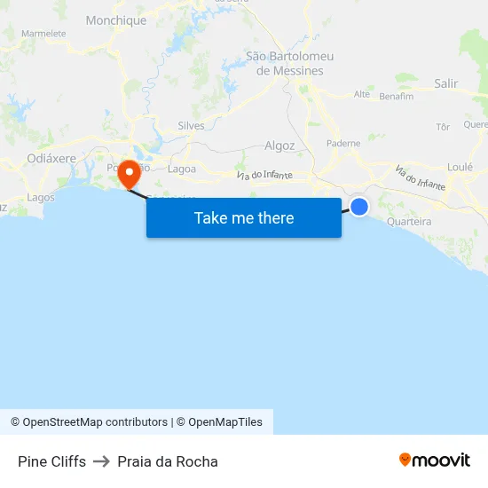 Pine Cliffs to Praia da Rocha map