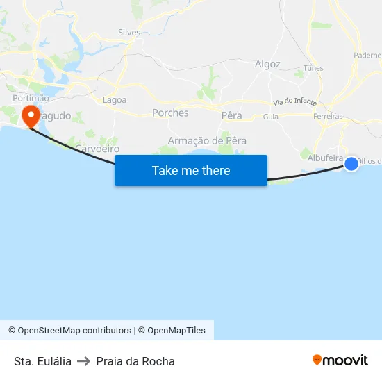 Sta. Eulália to Praia da Rocha map