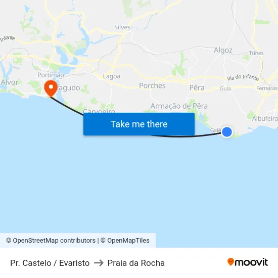 Pr. Castelo / Evaristo to Praia da Rocha map