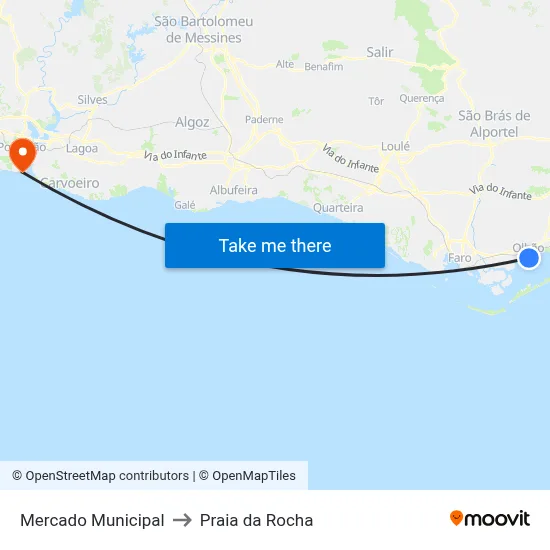 Mercado Municipal to Praia da Rocha map