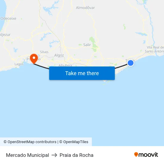 Mercado Municipal to Praia da Rocha map