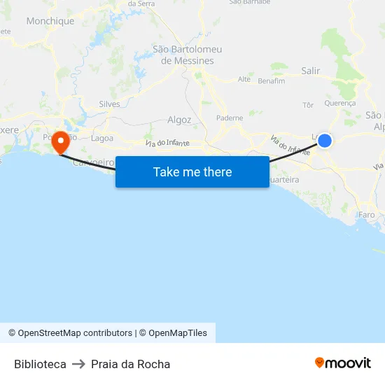 Biblioteca to Praia da Rocha map