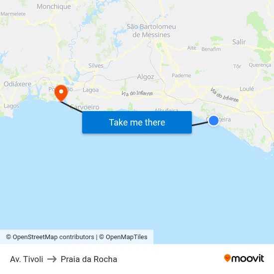 Av. Tivoli to Praia da Rocha map