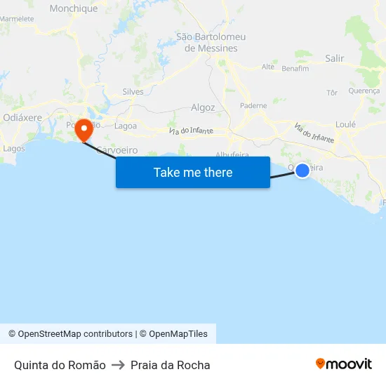 Quinta do Romão to Praia da Rocha map