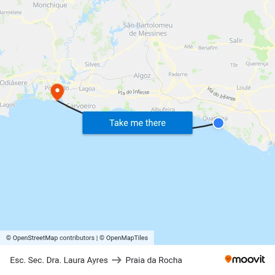 Esc. Sec. Dra. Laura Ayres to Praia da Rocha map