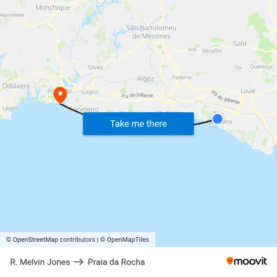 R. Melvin Jones to Praia da Rocha map