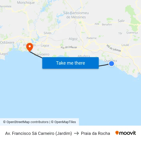 Av. Francisco Sá Carneiro (Jardim) to Praia da Rocha map