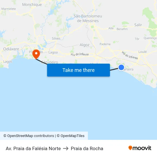 Av. Praia da Falésia Norte to Praia da Rocha map