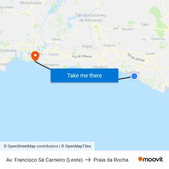 Av. Francisco Sá Carneiro (Leste) to Praia da Rocha map
