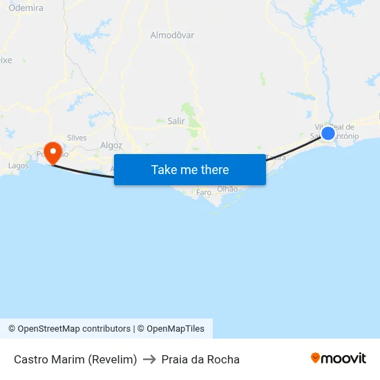 Castro Marim (Revelim) to Praia da Rocha map