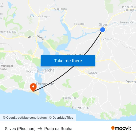 Silves (Piscinas) to Praia da Rocha map
