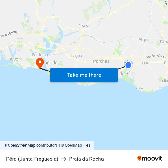 Pêra (Junta Freguesia) to Praia da Rocha map