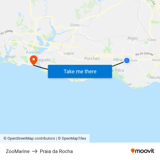 ZooMarine to Praia da Rocha map